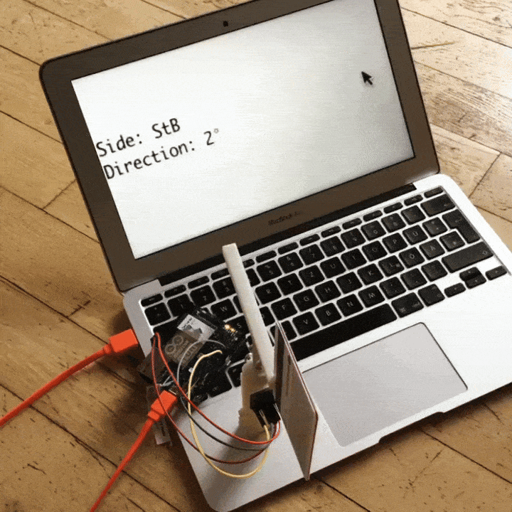 wind vane connected to the laptop showing sensor reading