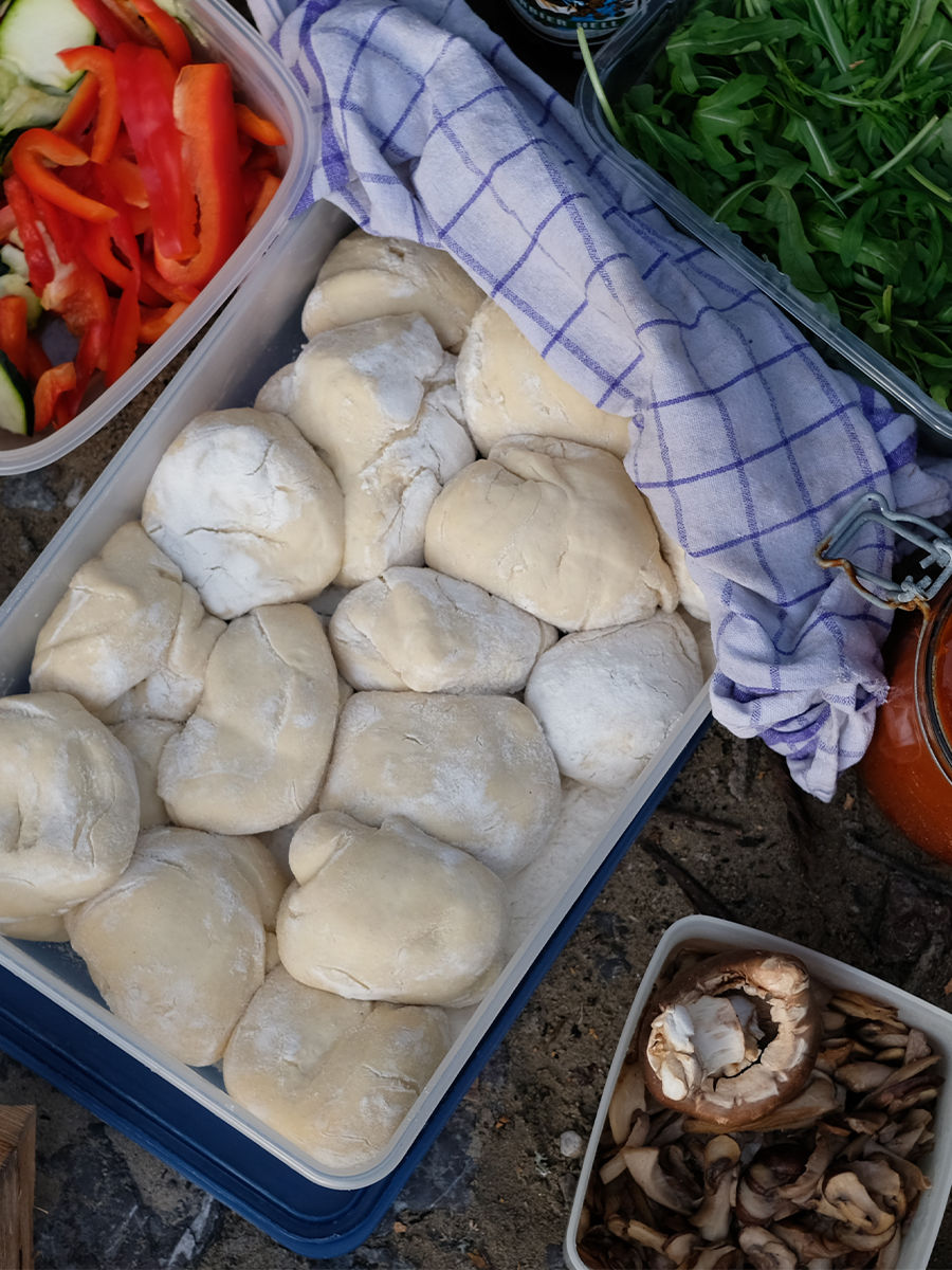 pizza dough and toamto sauce