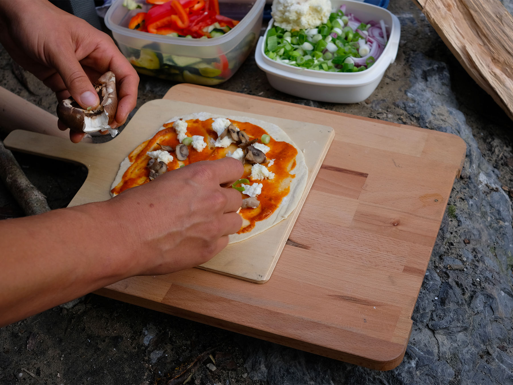 pizza being prepared