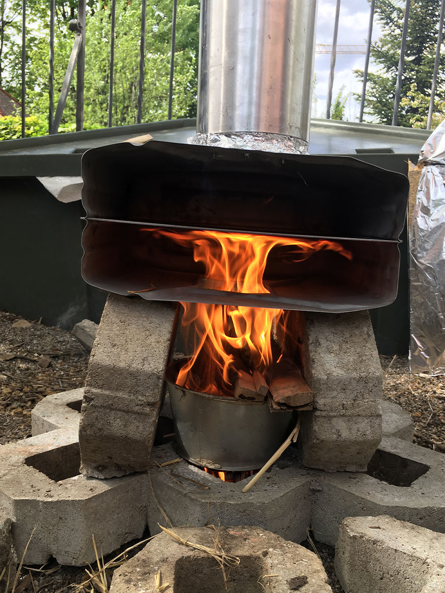 front view of the prototype with fire below