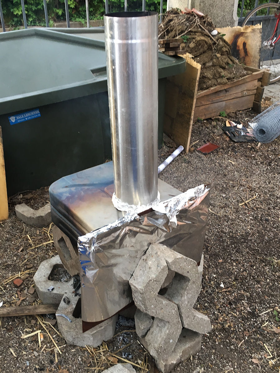 pizza oven prototype currently baking a pizza